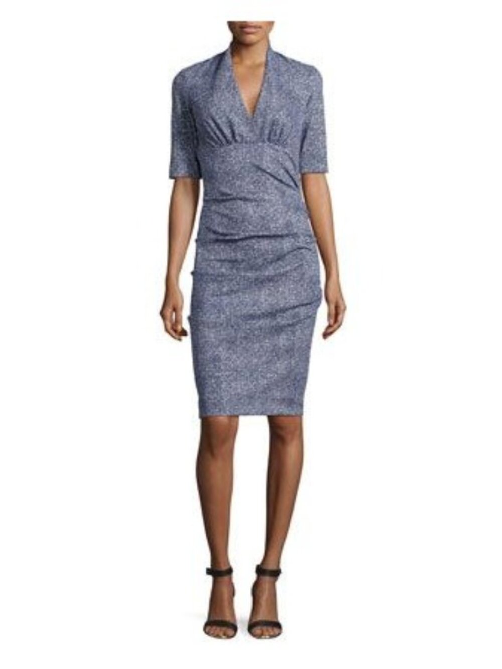Artelier Nicole Miller Size M Blue White Fatigue Short Sleeve Ruched Ponte Dress